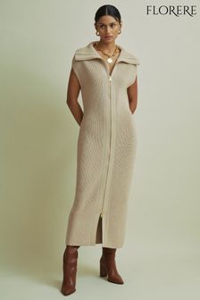 Florere Chunky Wool Blend Midi Sand Dress (AB2051) | kr4 170