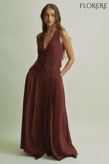 Burgundy - Florere Pleated Wide Leg Trousers (AB2084) | €213