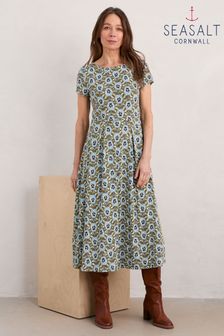 Seasalt Cornwall Green Wild Bouquet Jersey Midi Dress (AB2125) | SGD 128