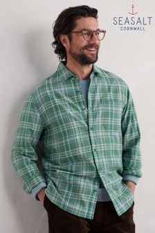 Seasalt Cornwall Green Mens Banyan Checked Cotton Shirt (AB2259) | $120