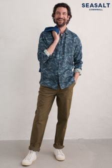 Seasalt Cornwall Blue Mens Anthony Printed Linen Shirt (AB2272) | $130