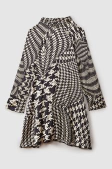 Reiss Black/Cream Ester Dogtooth Flared Hem Dress (AB2318) | $150