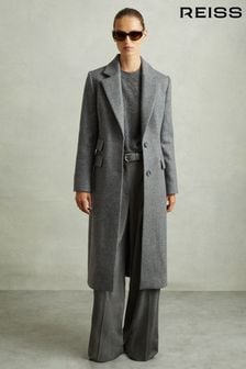 Reiss Grey Amalia Wool-Blend Serge Longline Coat (AB2453) | €570