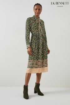 LK Bennett Black/Green LK Bennett Ethel Multi Scarf Print Silk Black/Green Shirt Dress (AB2570) | €568