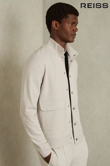 Reiss Off White Roman Interlock Funnel-Neck Jacket (AB3810) | $262