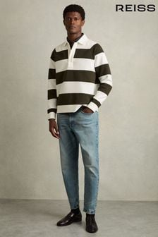 Reiss White/Dark Green Trafalgar Rugby-Stripe Long-Sleeve T-Shirt (AB3812) | 809 QAR