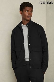 Reiss Black Roman Interlock Funnel-Neck Jacket (AB3819) | $262