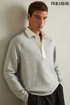 Reiss Grey Melange Thurloe Concealed Placket Jersey Rugby Shirt (AB3823) | $195