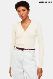 Whistles White Ribbed V-Neck Cardigan (AB3860) | $170