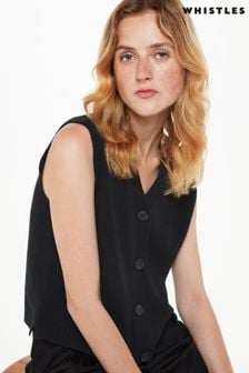 Whistles Wool Button Through Black Tank (AB3873) | €116