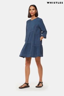 Whistles Blue Phoebe Seam Trapeze Dress (AB3952) | €184