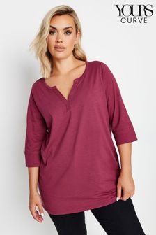 Yours Curve Red Notch Neck 3/4 Sleeve T-Shirt (AB4092) | kr314