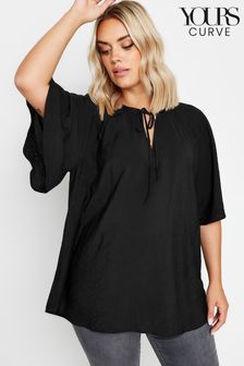 Yours Curve Black Tie Neck Angel Short Sleeve Top (AB4117) | OMR12