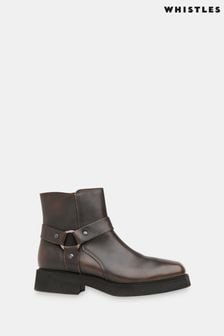 Whistles Brown Matteo Burnished Biker Boots (AB4251) | $368