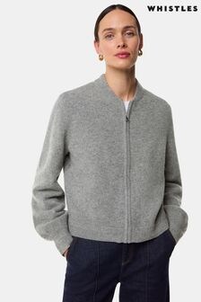 Whistles Grey Zip Front Bomber Knit Jumper (AB4323) | $187