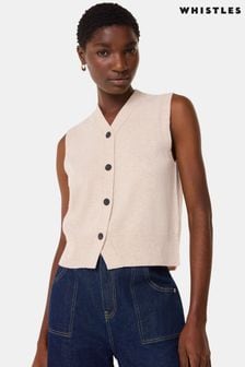 Whistles Cream Wool V-Neck Button Front Tank (AB4330) | $170