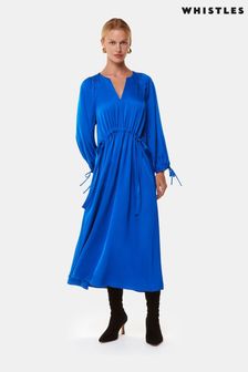 Whistles Blue Molly Satin Ruched Dress (AB4354) | 1,190 zł