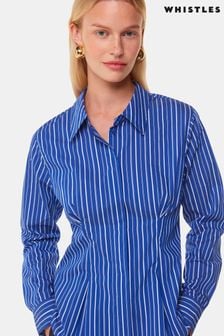 Whistles Blue Stripe Waisted Cotton Shirt (AB4423) | $153