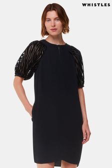 Whistles Lucy Zebra Velvet Sleeve Black Dress (AB4430) | $271