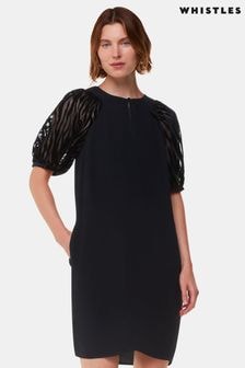 Whistles Lucy Zebra Velvet Sleeve Black Dress (AB4430) | $255