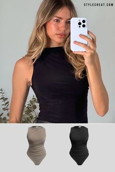 Style Cheat Josephine High Neck Slinky Bodysuits 2 Pack (AB4665) | €38