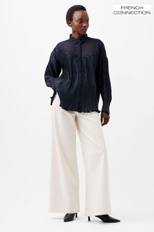 French Connection Blue Crina Crinkle Satin Shirt (AB5287) | $136