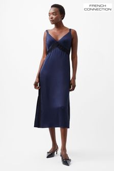 French Connection Blue Ennis Satin Lace Dress (AB5400) | €167