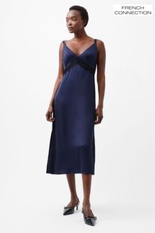 French Connection Blue Ennis Satin Lace Maxi Dress (AB5400) | $188