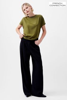 French Connection Green Crepe Light Crew Neck Top (AB5401) | 234 LEI