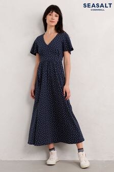 Seasalt Cornwall Blue Petite Chateaux Half Sleeve Maxi Dress (AB5542) | $120