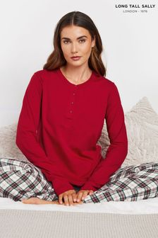 Long Tall Sally Red Long Sleeve Placket 100% Cotton Pyjamas Top (AB5722) | SGD 33