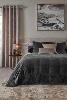 Charcoal Grey Luxurious Quilted Velvet Bedspread (AB6130) | €79 - €132