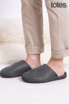 Totes Grey Mens Isotoner Square Patterned Smart Mule Slippers (AB7385) | MYR 168