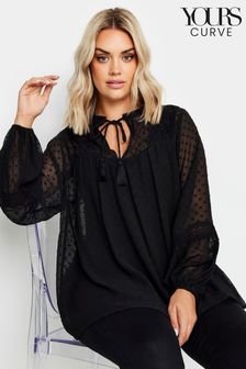 Yours Curve Black Dobby Slub Lace Blouse (AB7433) | kr720