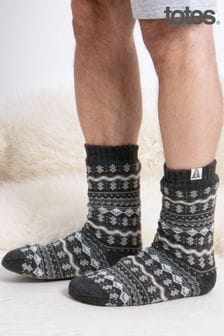 שחור - Totes Mens Fairisle Pattern Slipper Socks (AB7781) | ‏91 ‏₪