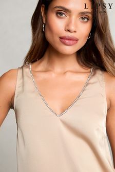 Lipsy Champagne V Neck Satin Trim Vest (AB8389) | $45