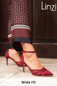 Red court shoes with ankle strap top