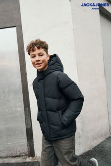 JACK & JONES JUNIOR Blue Hooded Puffer Nautical Jacket (AB9444) | $58