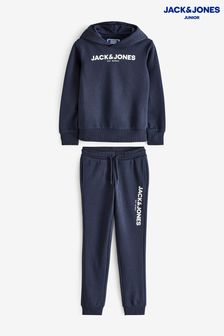 Jack & Jones Junior Blue Logo Hoodie Joggers Tracksuit Set (AC0591) | 239 LEI