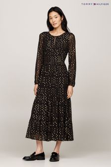 Tommy Hilfiger Black Tommy Hilfiger Fil Coupe Sparkle Maxi Black Dress (AC2925) | $360