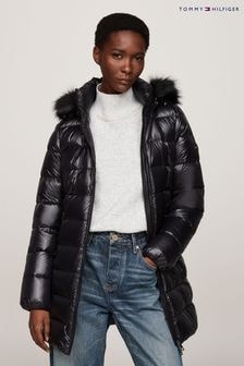 Tommy Hilfiger Black Tommy Hilfiger Gloss Down Tyra Brown Coat With Faux Fur (AC2953) | $514