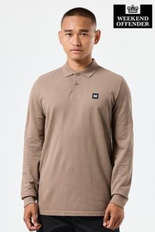 بني - Weekend Offender Mens Classic Dice Badge Long Sleeve Polo Shirt (AC3689) | 28 د.ب