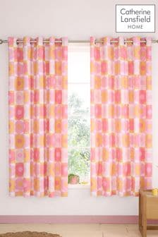 Catherine Lansfield Pink Retro Daisy Reversible Lined Eyelet Eyelet Curtains (AC4040) | $77