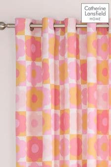 Catherine Lansfield Pink Retro Daisy Reversible Lined Eyelet Eyelet Curtains (AC4040) | $77