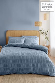 Catherine Lansfield Chambray Blue Seersucker Easy Care Duvet Cover Set (AC4041) | €28 - €49