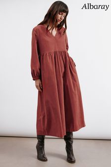 Albaray Orange Cord V-Neck Gathered Dress (AC4166) | kr2 080