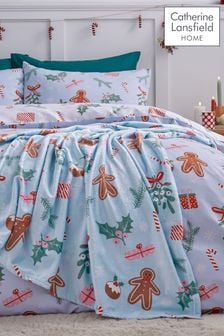 Catherine Lansfield Blue Christmas Gingerbread Soft and Cosy Fleece Throw (AC4309) | $24