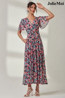 Jolie Moi Gracelyn Wrap Front Mesh Maxi Dress (AC4378) | €93