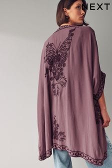 Mauve Butterfly Longline Embroidered Kimono Cover-Up (AC4791) | $70