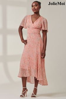 Chorm Pink - Jolie Moi Chelsea Pleated Chiffon Dip Hem Maxi Dress (AC5018) | ‏504 ر.س‏